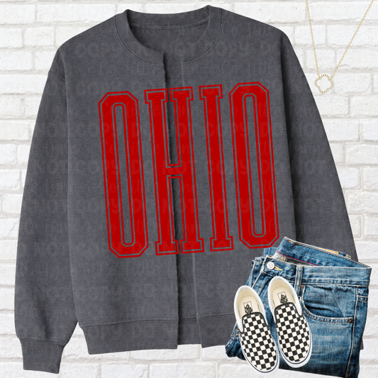 OHIO Split Crewneck Cardigan Scarlet + Gray